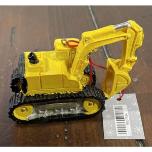 Backhoe Digger Black Yellow‎ Christmas Holiday Ornament NWT Cake Topper